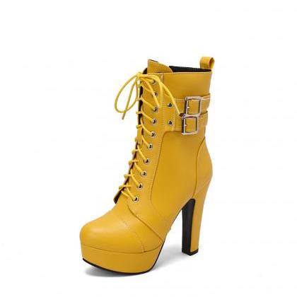 Yellow Platform Ankle Boots Winter Shoes