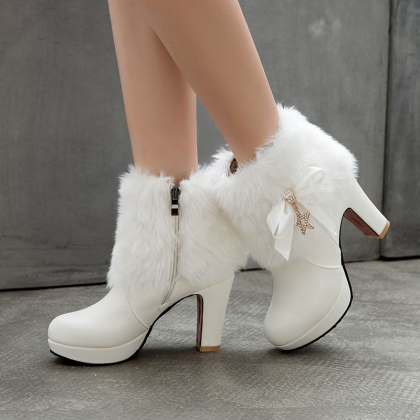 Elegant Winter Charm High-heeled Boots