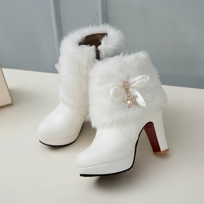 Elegant Winter Charm High-heeled Boots