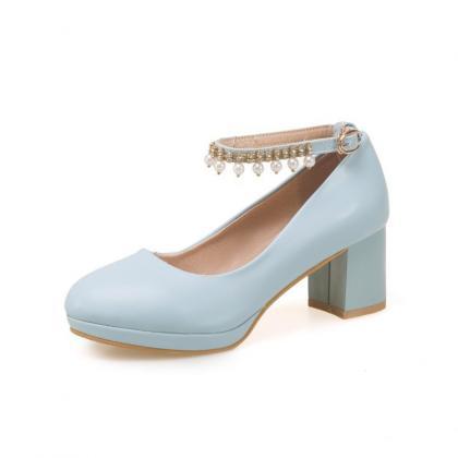 Pearls Decor Ankle Strap Women Shoes