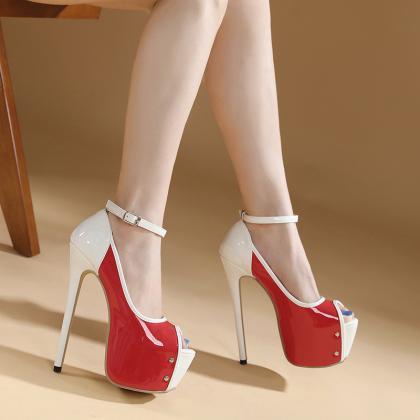 Glamorous Red And White Two Tone Heels