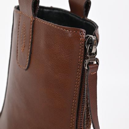 Tan Leather-look Women Winter Chelsea Boots
