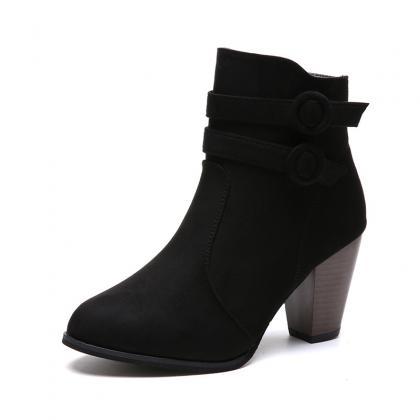 Side Zipper Suedette Chunky Heeled Ankle Boots