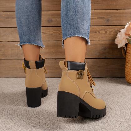 Cleated Platform Ankle Boots For Women
