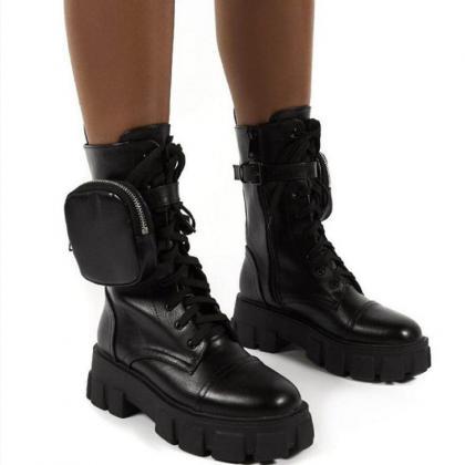 Cleated Sole Women Boots With Pockets