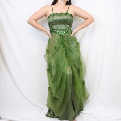 Spaghetti Straps Vintage Green Party Dress With..