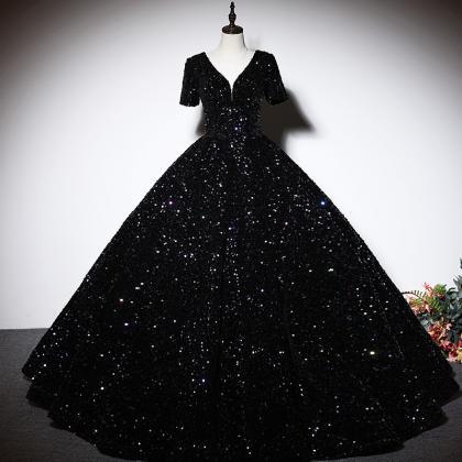 Sparkle Black Sequin Pageant Dress Evening Gown