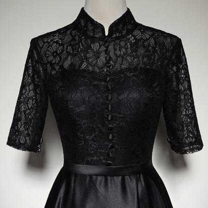 Half Sleeves Modest Black Formal Occasion Dress