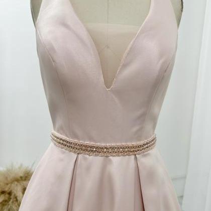 Apricot Pink Satin Prom Dress