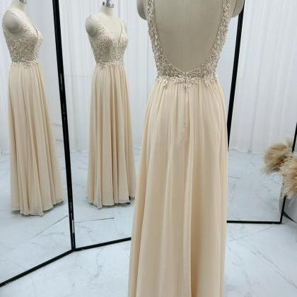 Floor Length Apricot Chiffon Prom Dress