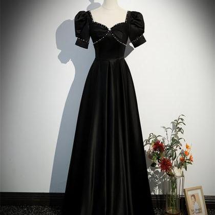 A-line Floor Length Black Princess Dress