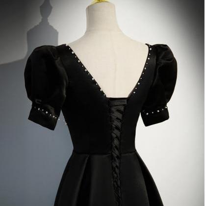 A-line Floor Length Black Princess Dress