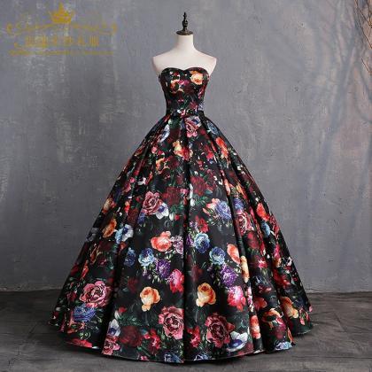 Sweetheart Neckline Floral Print Ball Gown Pageant..