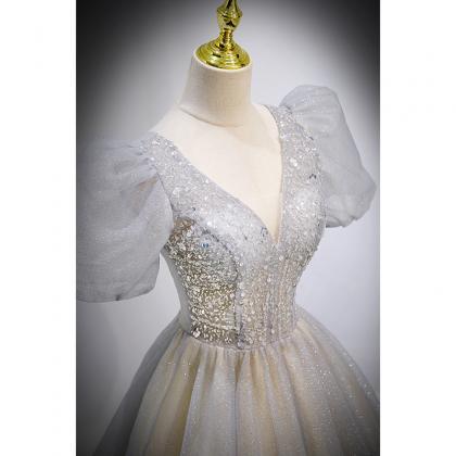 Puffy Sleeves Glitter Princess Formal Occasion..
