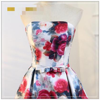 Strapless Print Prom Dress With Train