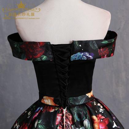 Off Shoulder Corset Ball Gown Print Dress