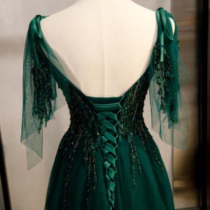 Dark Green Long Pageant Dress Formal Occasion..