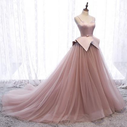 Spaghetti Strap Long Formal Dress With Court Train
