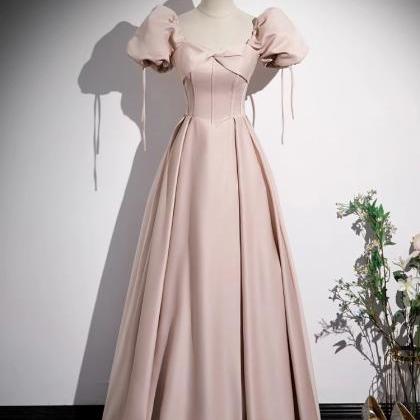 Puffy Sleeves Floor Length Satin Formal Occasion..