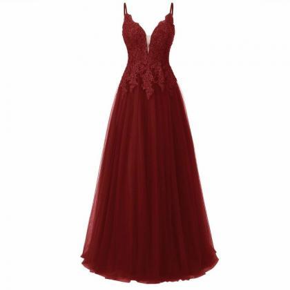 Spaghetti Straps Dark Red Formal Occasion Dress..
