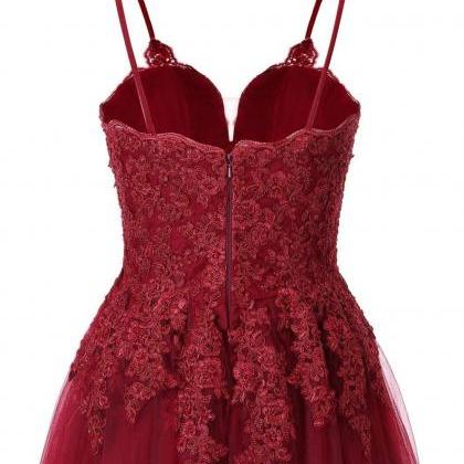 Spaghetti Straps Dark Red Formal Occasion Dress..