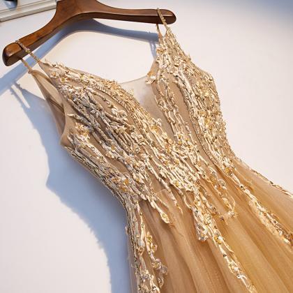 Golden Formal Occasion Dress Long Evening Gown