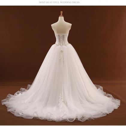 Sheer Bodice Sleeveless White Wedding Dress