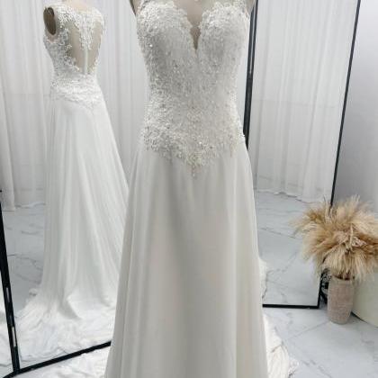 Illusion Neck Ivory Wedding Dress