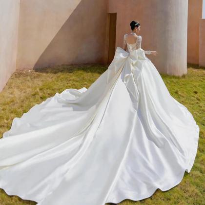 Unique Ball Gown Tulle Sequin Beaded Long Sleeves Long Wedding Dresses C4075 main image 1