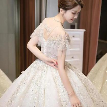Off-the-Shoulder Ball Gown with Beaded Bustier and High Slit Dusty Rose main image 1