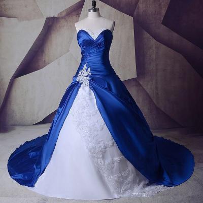 Sweetheart Royal Blue White Vintage Wedding Dresses Sleeveless Bridal Gowns Plus Size