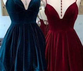Blue v neck velvet top tulle short homecoming dress s98 main image 1