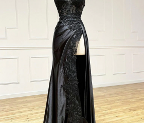 Cute Sheath V Neck Red Lace Tiered Prom Dress with Slit VK24121403 main image 0