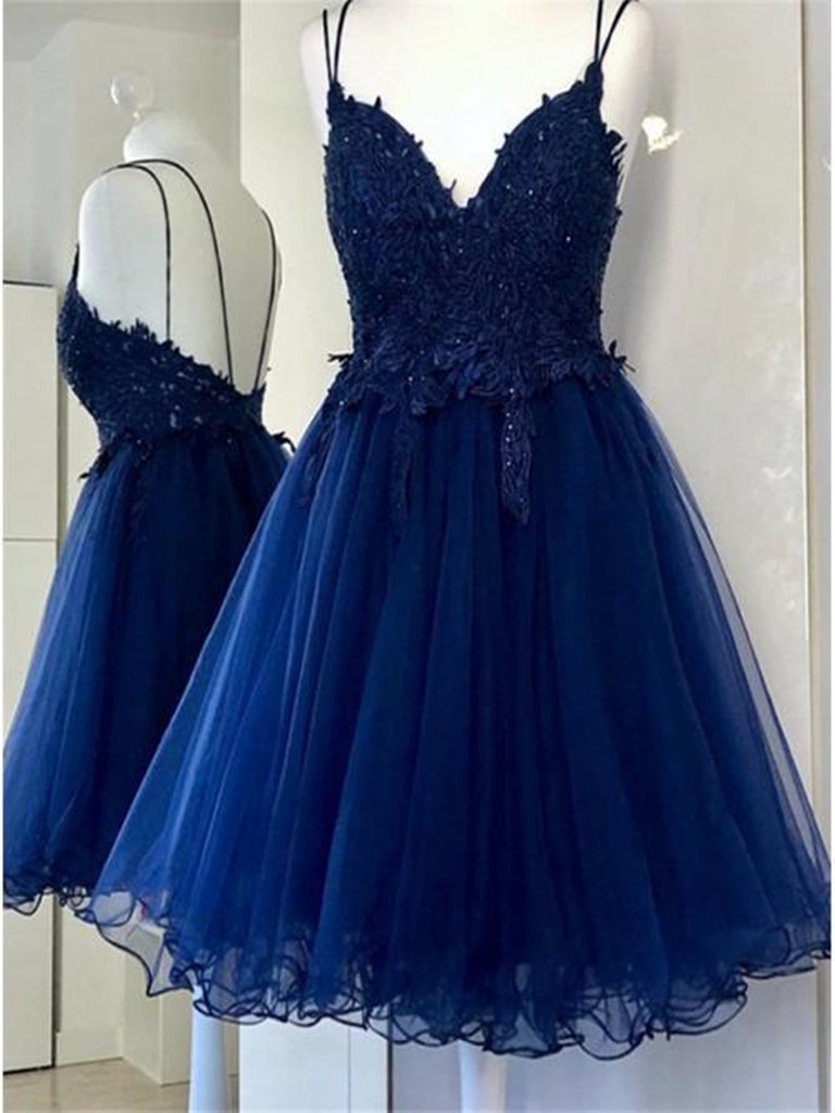 Dark Blue Short Party Dresses Semi Formal Occasion Gowns