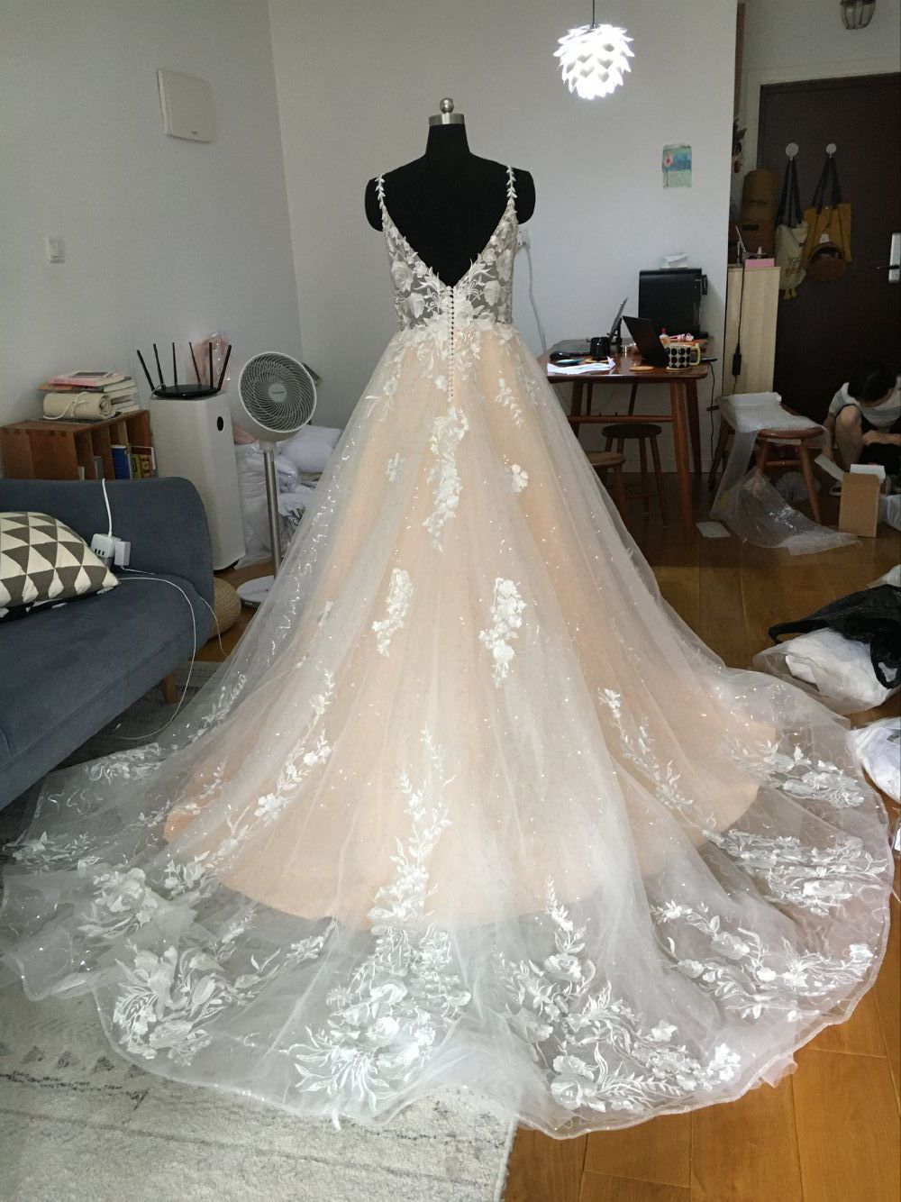 Appliqued Sheer Bodice Modern Wedding Dresses Plus Size Bridal Gowns Custom Made