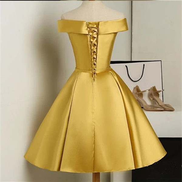 A-Line Off-Shoulder Coreset Ruffled Gold Short Homecoming Dress For Sale
