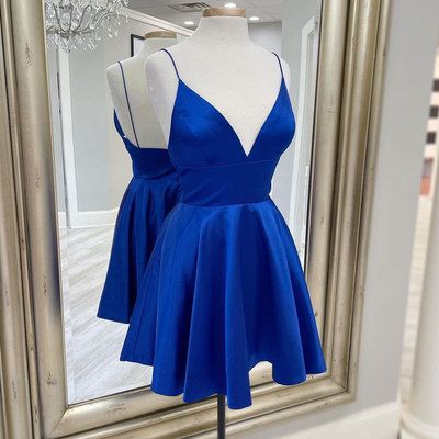 Bodycon V Neck Royal Blue Tight Short Homecoming Dress with Beadings VK240902606