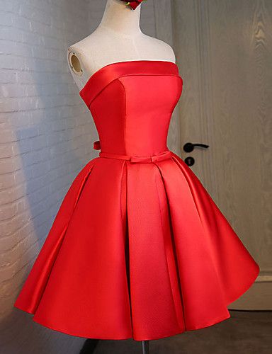 Strapless Red Satin Short Homecoming Dress