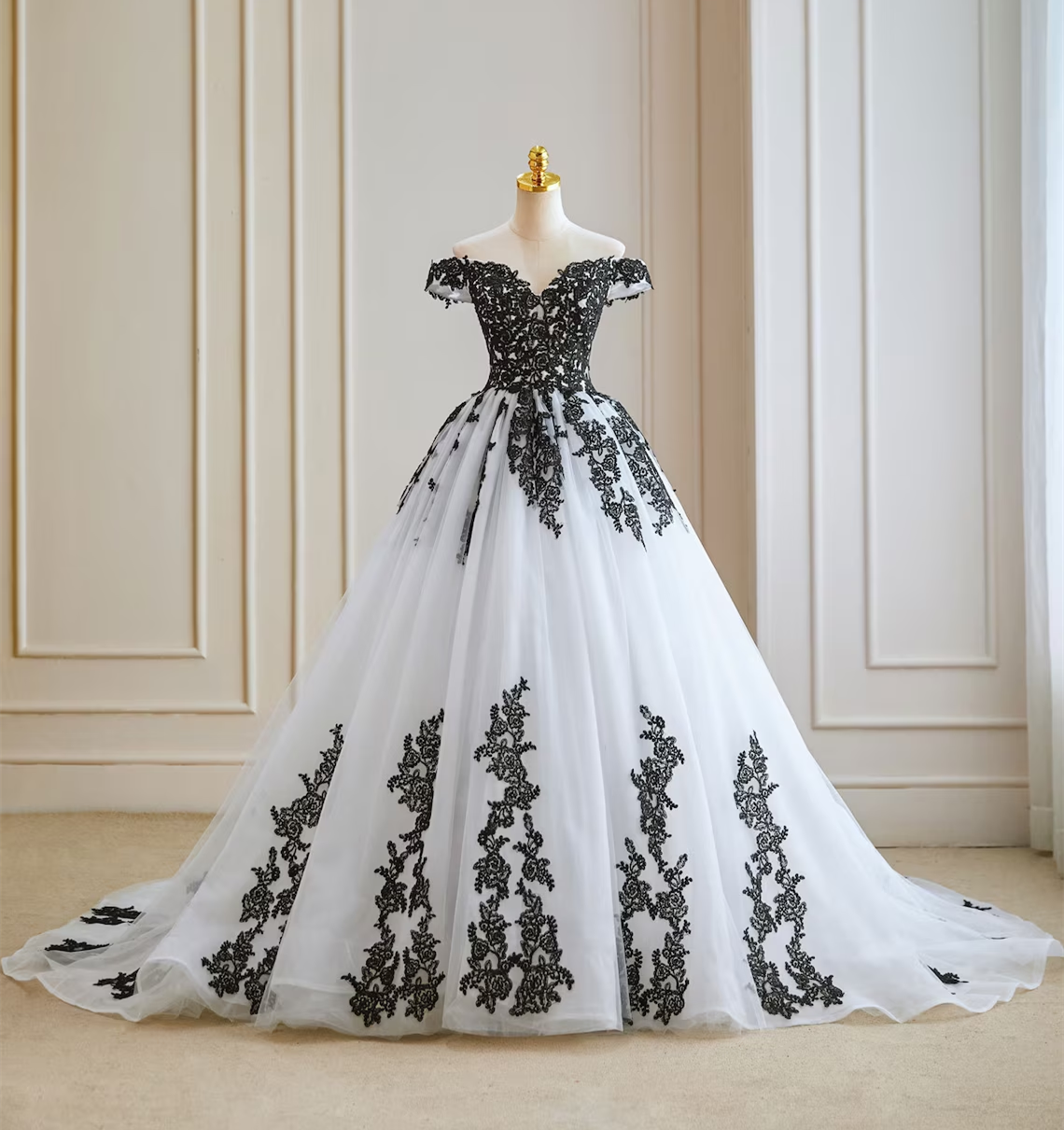 Black And White Non-traditional Gothic Wedding Dress