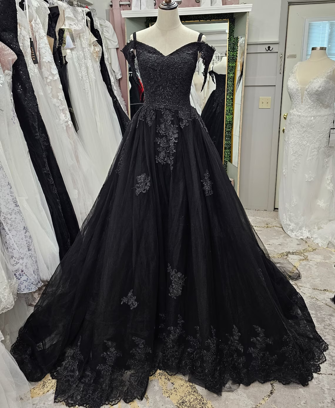 Off The Shoulder Black Gothic Ball Gown Wedding Dress on Luulla