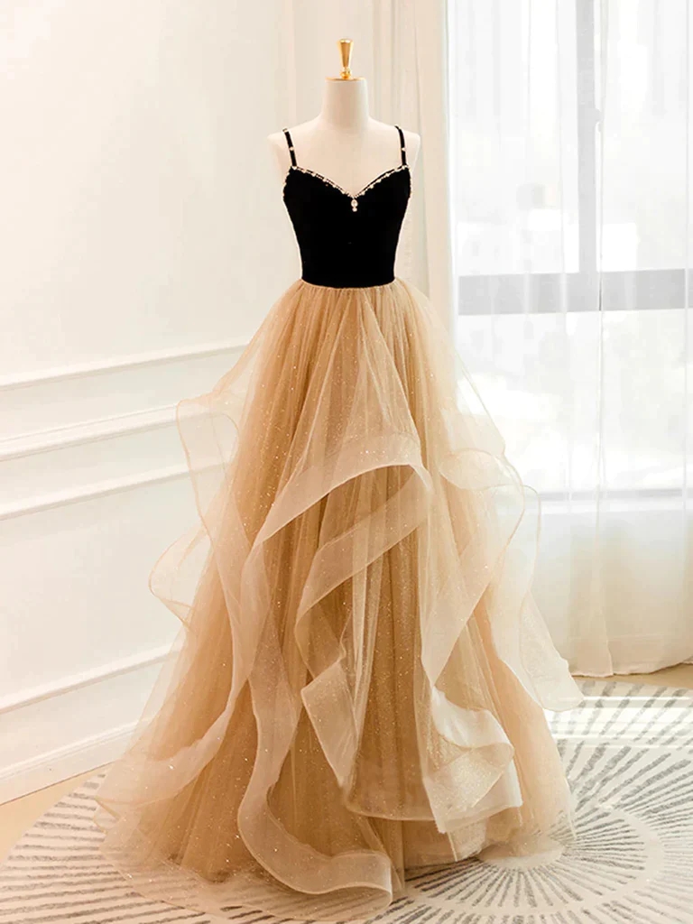 Black and outlet champagne prom dress