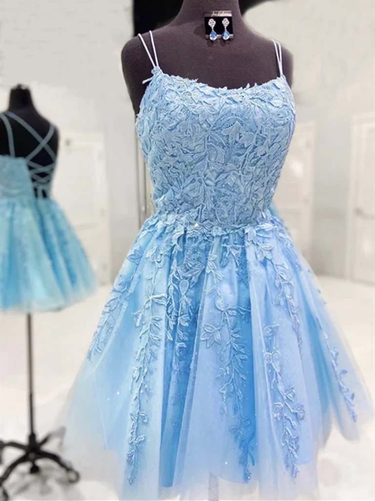 Scoop Neck Blue Short Prom Dress