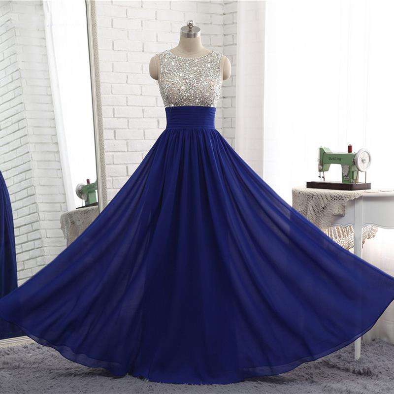 Custom Made A Line V Neck Backless Floor Length Royal Blue Formal Prom Dress, Blue Formal Dress, Blue Bridesmaid Dress main image 1