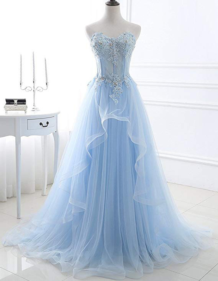 Sweetheart Neckline Blue Long Pageant Dress