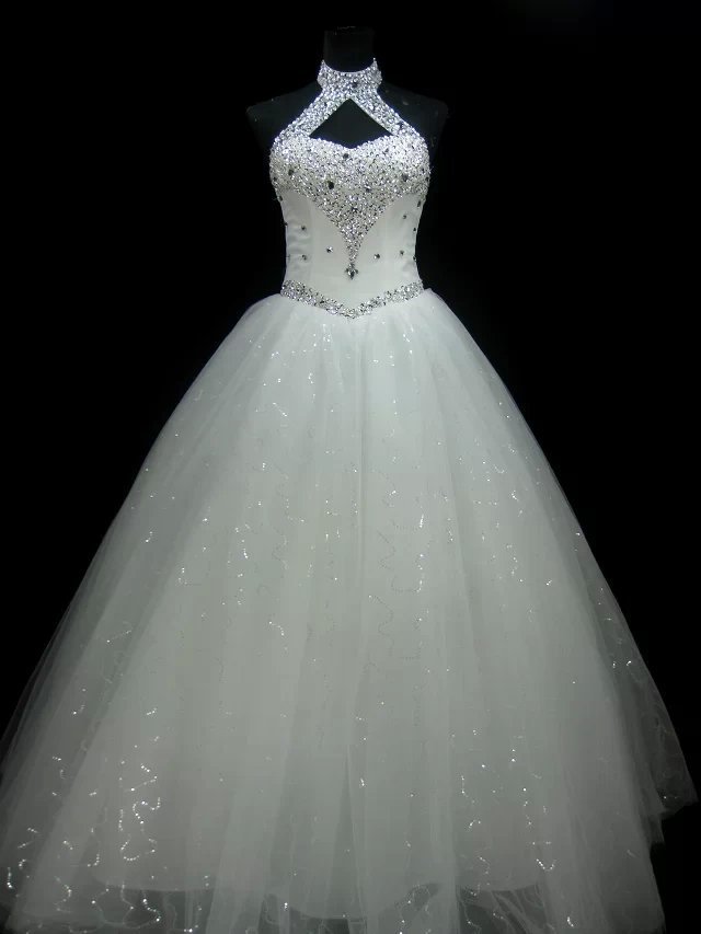 Crystaled Halter Bridal Dress