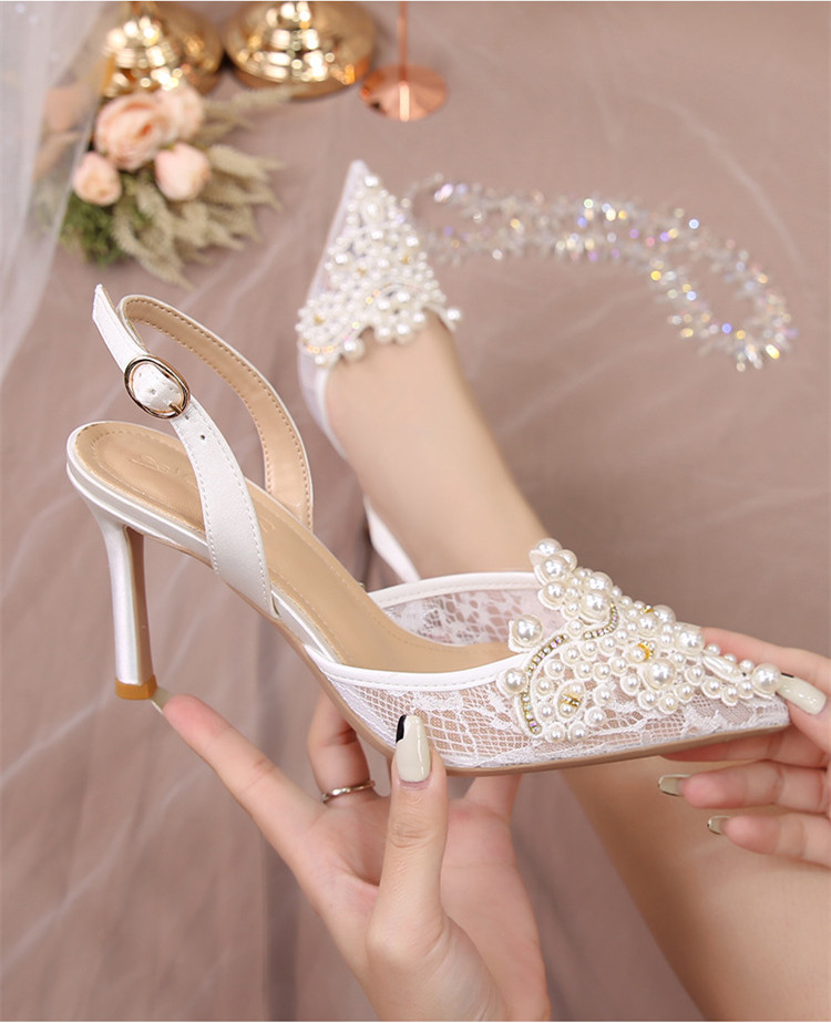 Crystal Declor White Slingback Lace Wedding Shoes