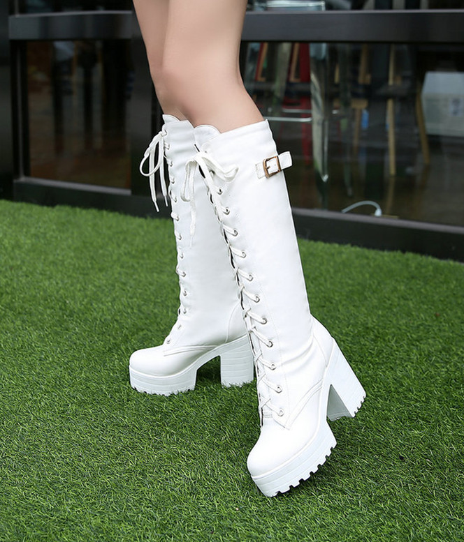 womens white platform boots