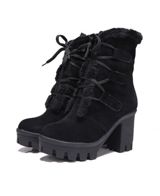 Black Platform Winter Ankle Boots Shoes