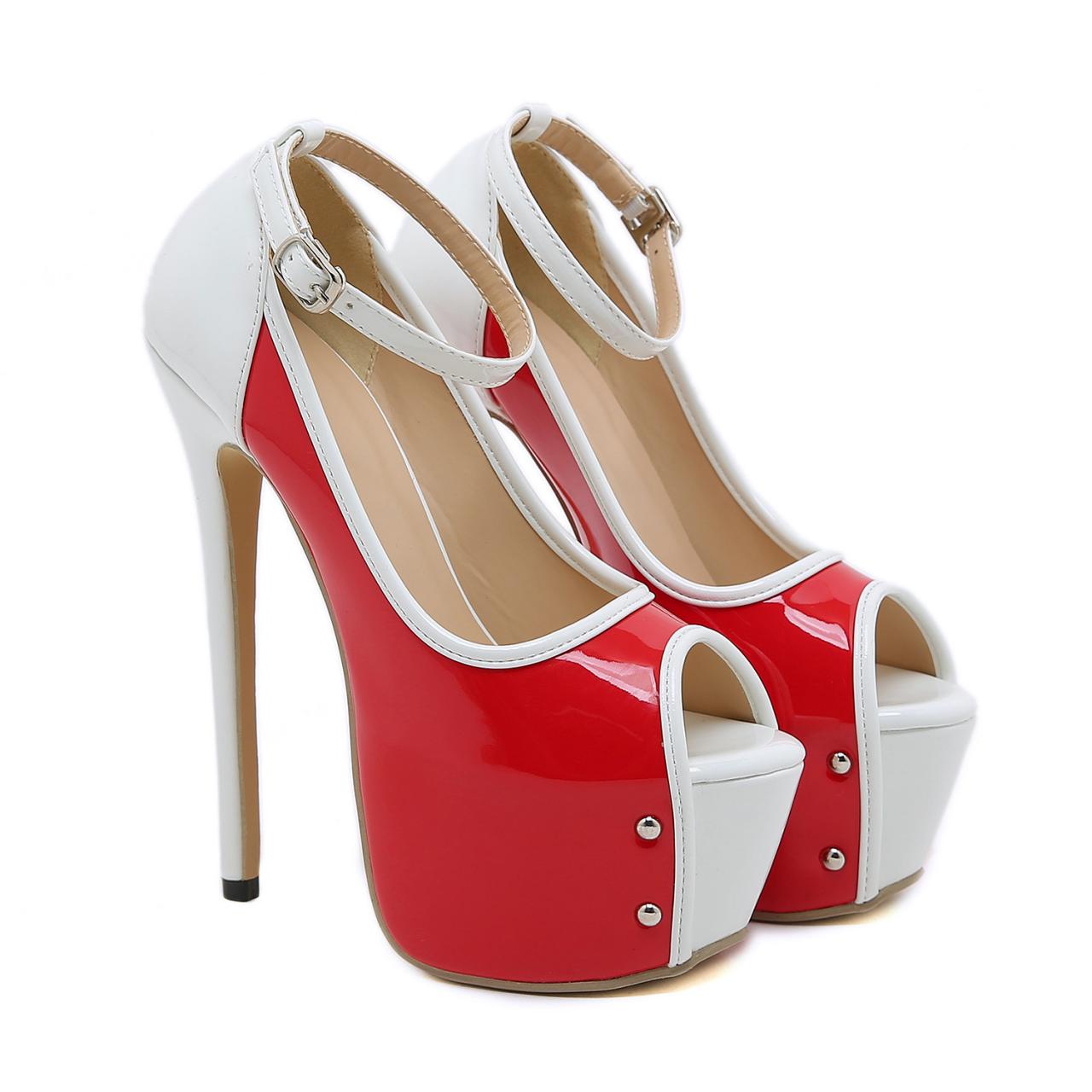 Glamorous Red And White Two Tone Heels