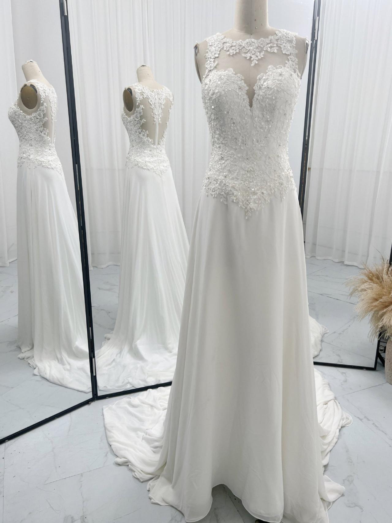 Illusion Neck Ivory Wedding Dress